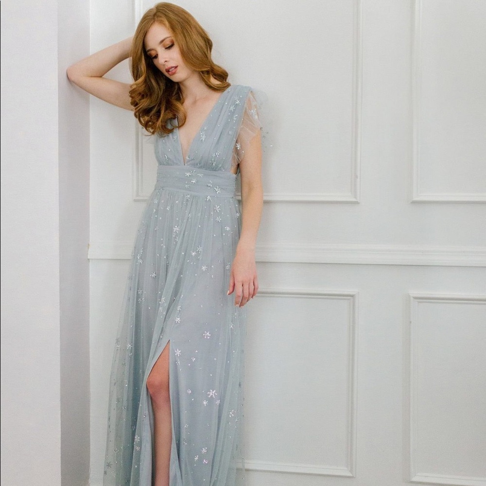 Wendy Tulle Ruffle Sleeve Maxi Dress